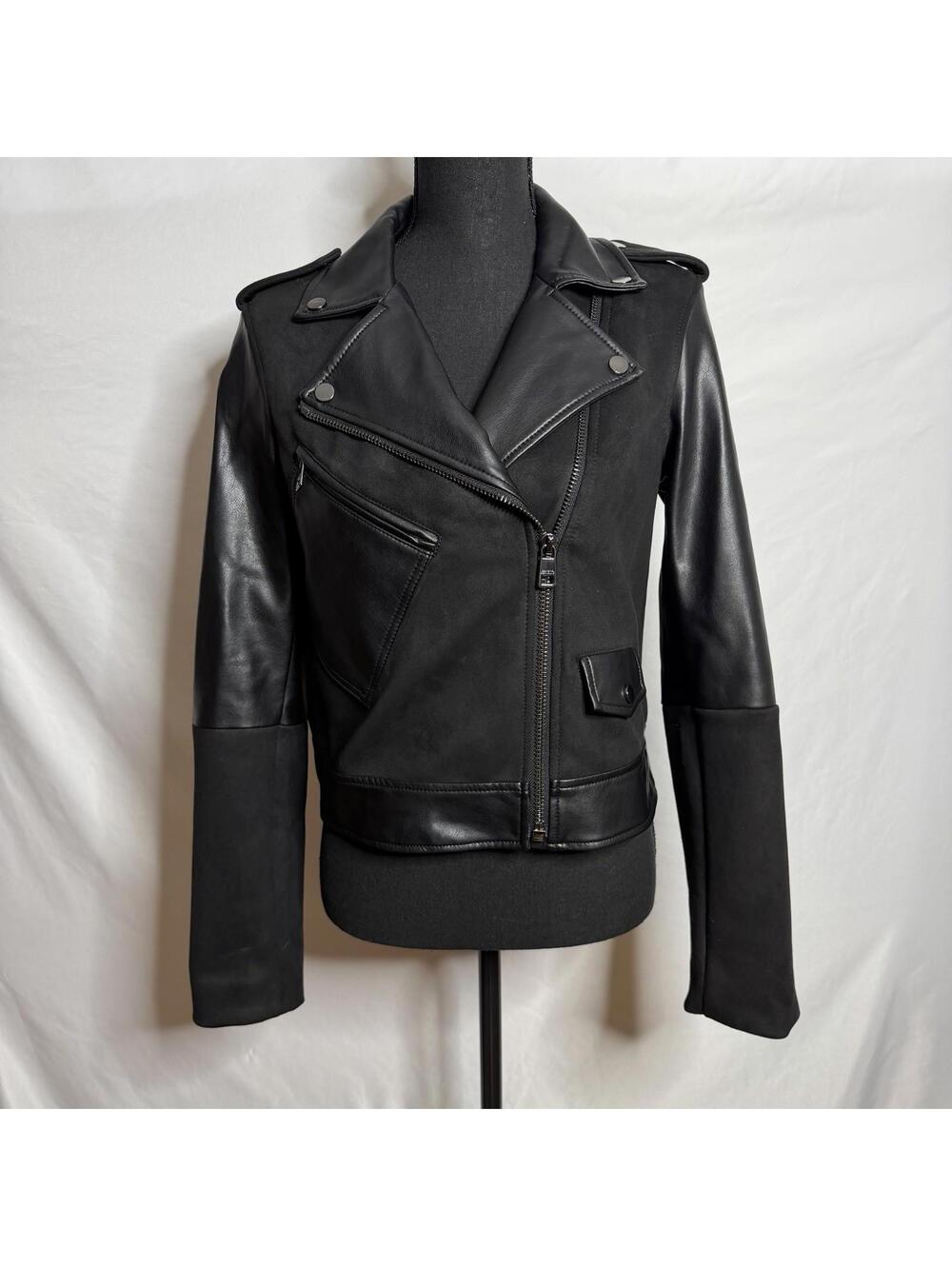 Banana Republic Vegan Suede Moto Jacket Black Faux Leather Biker Cropped Women’s